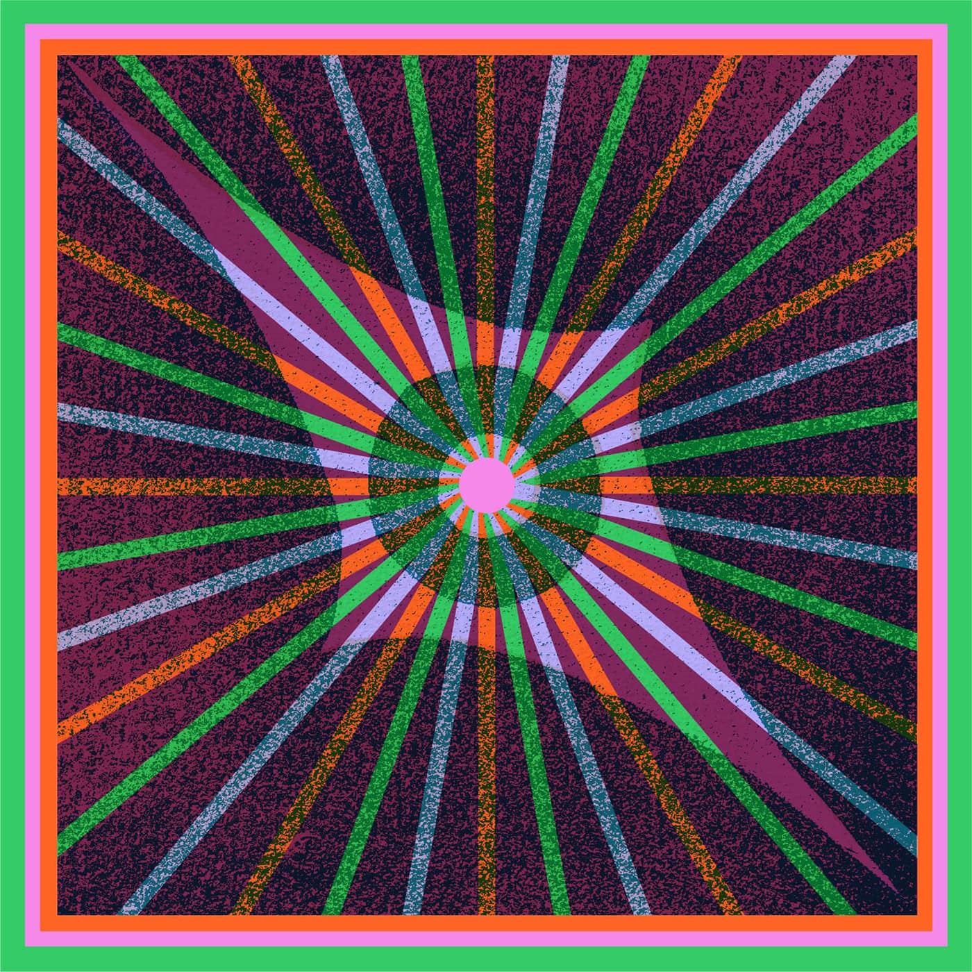 Album cover for the Harlequins featuring a pyschedelic design radiating lines from a circle