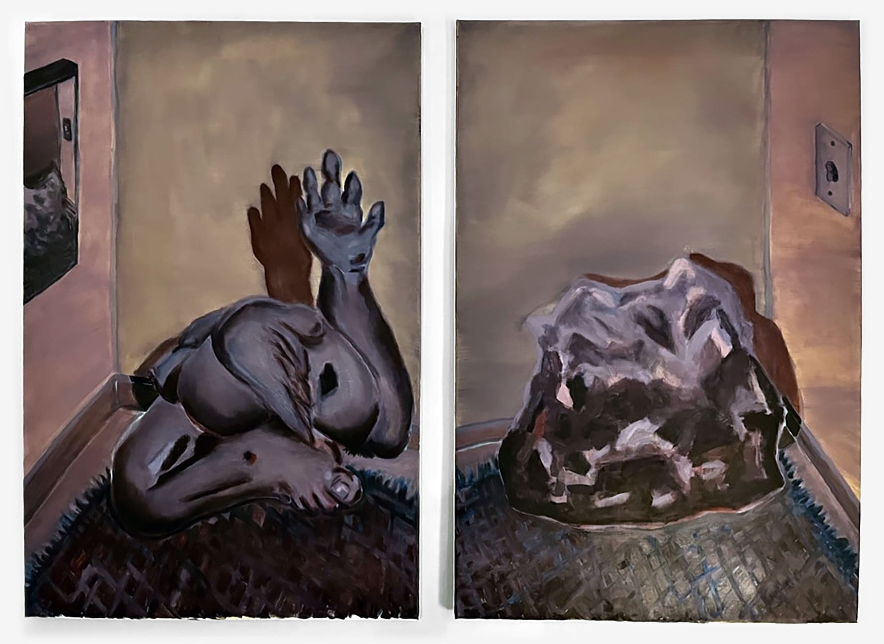Diptych paintings of a figure and abstraction