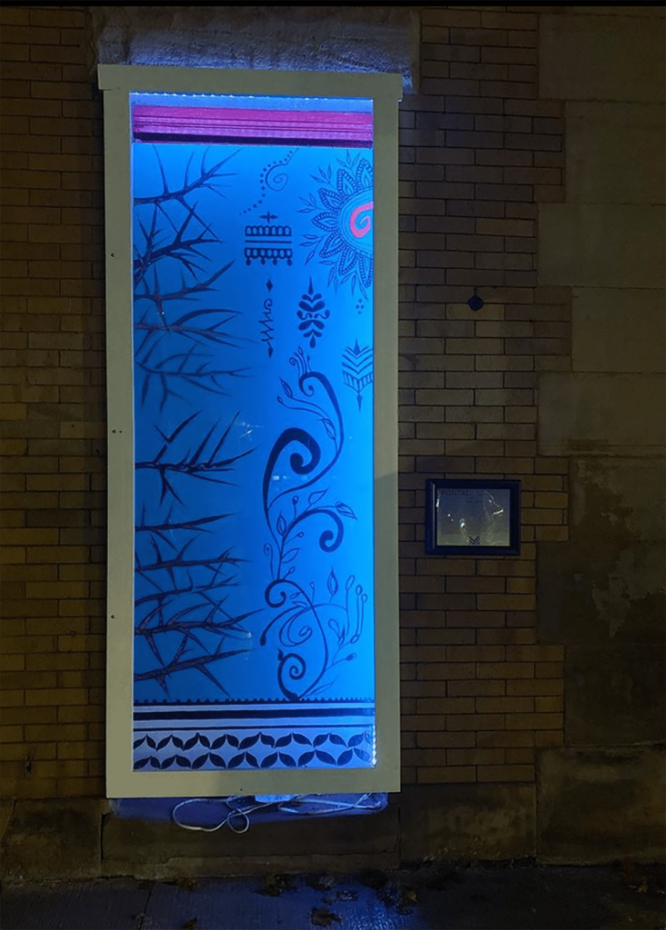 Installation at night with blue light
