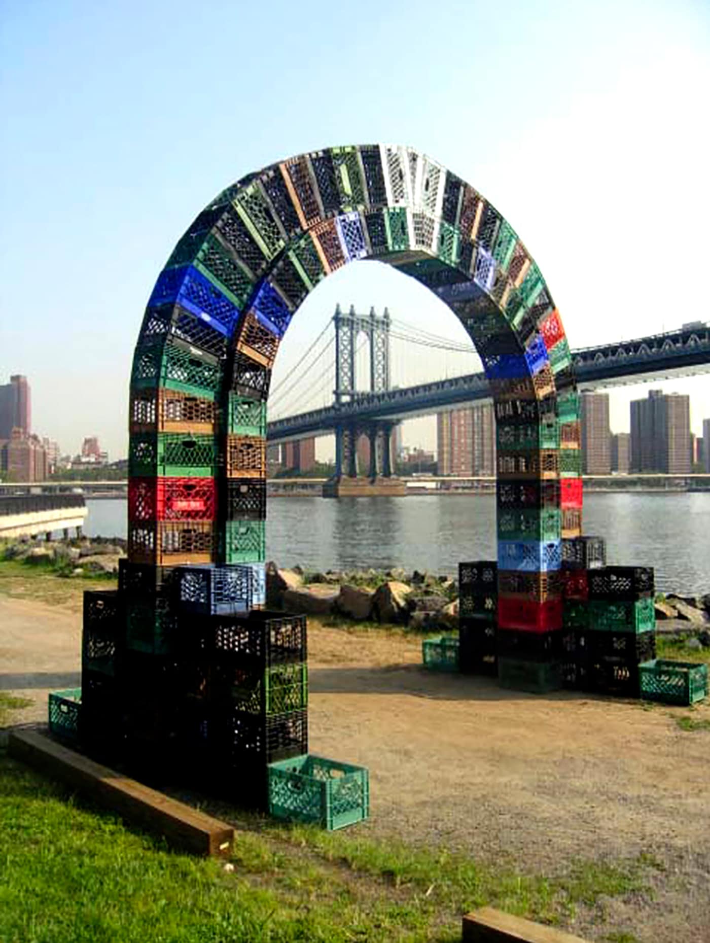 Arch of milk crates in New York