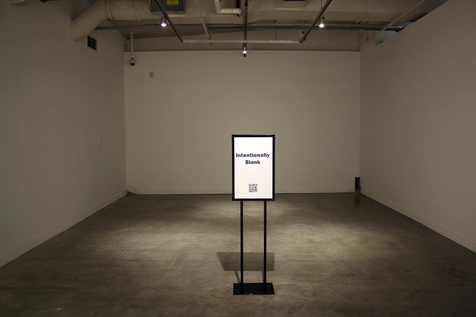 A sign in a gallery that reads "Intentionally Left Blank"