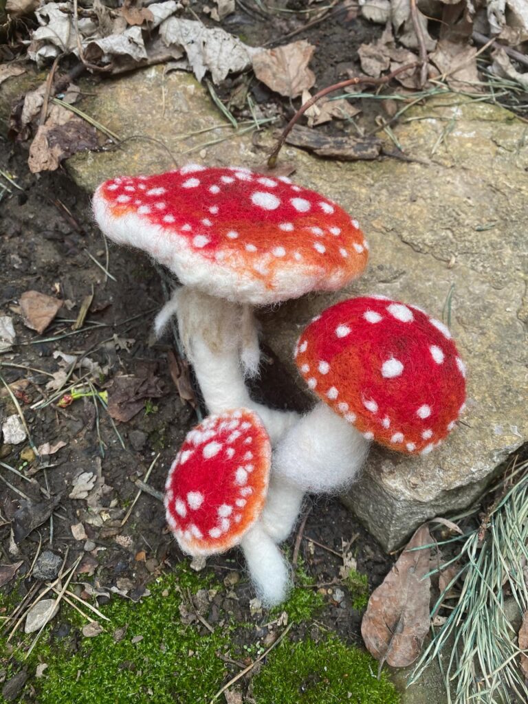 Felted mushrooms in nature