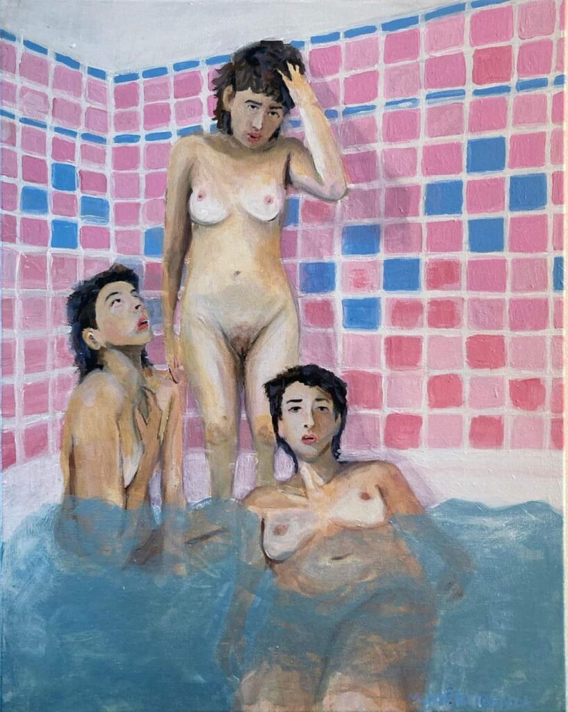 Three figures in bath