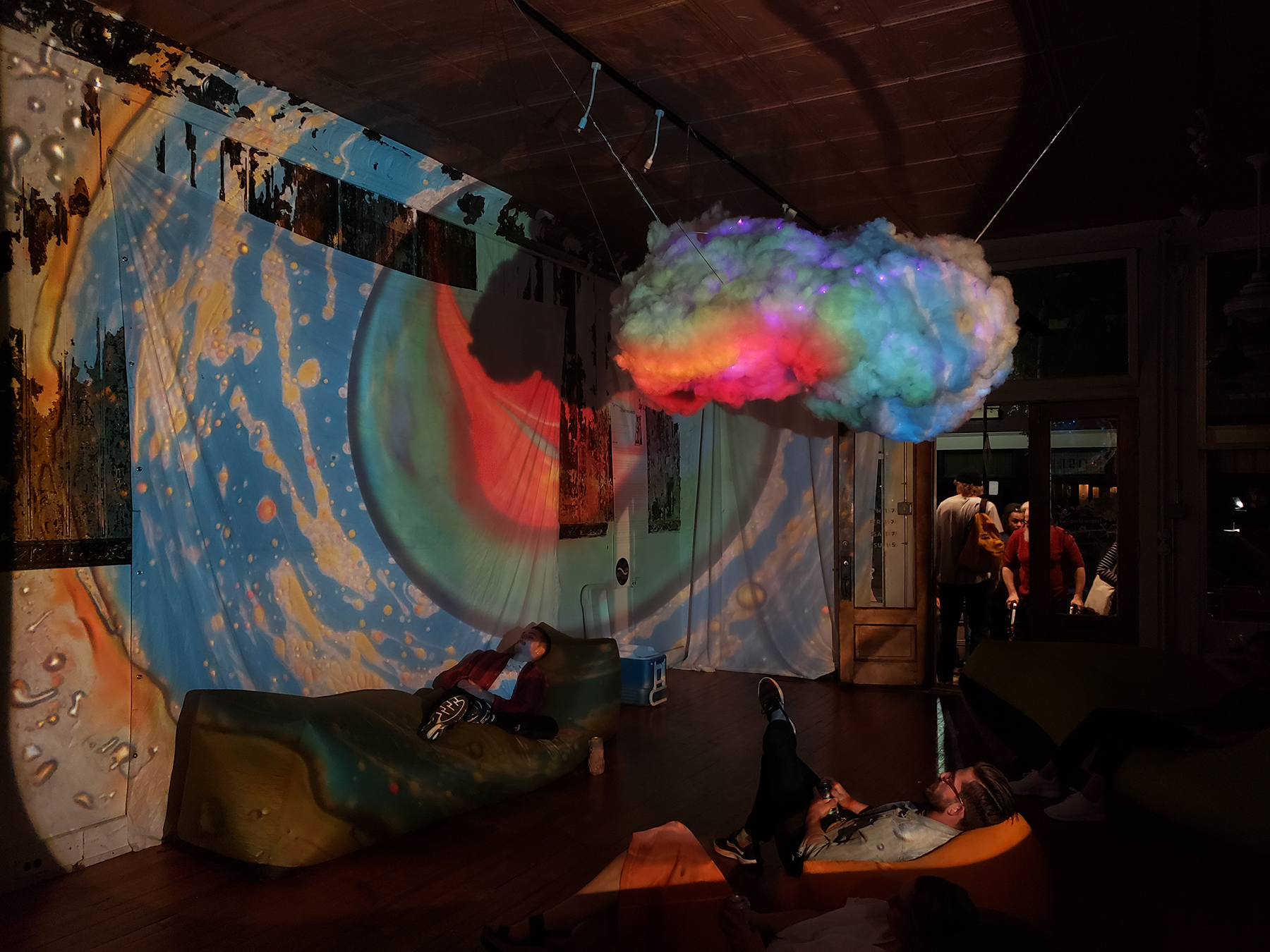 Sound installation with cloud and colorful lights