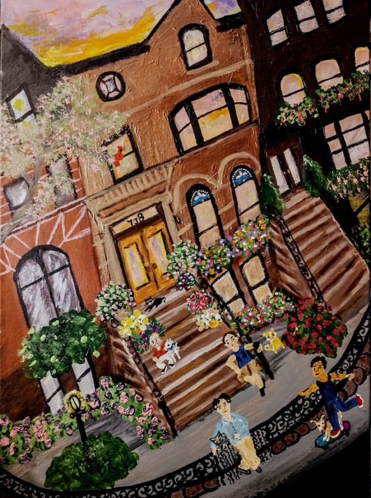 Painting of brownstone houses